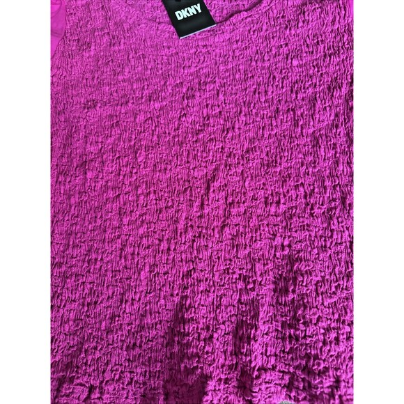 DKNY Women's Textured Scoop-Neck Puff-Sleeve Pullover Top Raspberry Pink XL - Picture 3 of 5